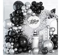 Black and Silver Balloon Garland Kit, Metallic Silver and Black Balloon Arch Kit, 100Pcs Chrome Silver Latex Black Balloons Different Sizes for Wedding Bridal Shower Birthday Graduation Party Supplies