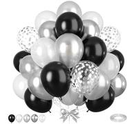 Black and Silver Balloons, Black White Silver Balloons, Pearl Silver White Balloon Confetti Balloon for Birthday Party Baby Shower Gender Reveal Wedding Anniversary Graduation Decor