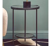 Black and Silver Metal Frame 2-Tier Side Table with Round Mirrored Glass Top | X