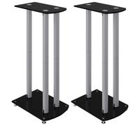 vidaXL Speaker Stands 2Pcs Black&silver Tempered Glass 3 Pillars Design, Black