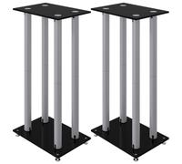 (black and silver) vidaXL Speaker Stands Speaker Floor Stand 2pcs Tempered Glass 4 Pillars Design