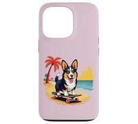 Black and Tan Corgi Dog, Skateboard, Tropical Beach Case for iPhone 13 Pro
