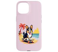 Black and Tan Corgi Dog, Skateboard, Tropical Beach Case for iPhone 15
