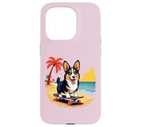 Black and Tan Corgi Dog, Skateboard, Tropical Beach Case for iPhone 15 Pro