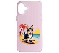 Black and Tan Corgi Dog, Skateboard, Tropical Beach Case for iPhone 16 Plus