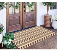 Black and Tan Outdoor Rug 2'x4',Striped Front Porch Rug Machine Washable Front Door Mat Entryway Throw Rug for Front Porch Indoor Outdoor Doormat