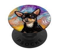 Black and Tan Smooth Chihuahua Starry Night Dog Artwork PopSockets Adhesive PopGrip