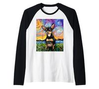 Black and Tan Smooth Chihuahua Starry Night Dog Artwork Raglan Baseball Tee