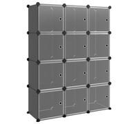 Vidaxl Storage Cube Organiser With 12 Cubes And Doors Black Pp