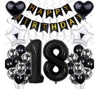 Black and White 18th Birthday Decoration - Boy & Girl Party Pack with Silver Accents