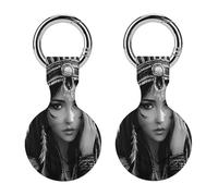 Black And White A-mericans Native Indian Woman Compatible for AirTag Holder with Keychain Silicone Protective Case Cover 2PCS