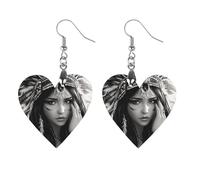 Black And White A-mericans Native Indian Woman Earrings Wooden Dangle Earring Drop Earrings Pendants Craft for Women