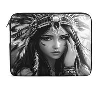 Black And White A-mericans Native Indian Woman Laptop Sleeve Cute Tablet Case Briefcase Carrying Work Bag Purse Pouch 12inch