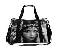 Black and White A-mericans Native Indian Woman Travel Duffle Bag Print Luggage Overnight Weekend Bags Shoulder Handbag for Women Men