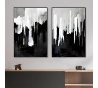 Black and White Abstract Canvas Painting Minimalist Textured Wall Art Black Abstract Poster for Living Room Black White Grey Gold Wall Art Black and White Modern Painting 16x24inchx2 Frameless