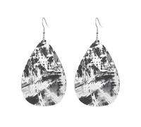 Black And White Abstract City Teardrop Dangle Earrings Luxurious Leather Earrings Durable Holiday Earring For Beach Women Decoration