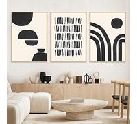 Black and White Abstract Wall Art Boho Line Abstract Drawings Poster Black Stroke Painting Beige Black Boho Shapes Canvas Modern Geometric Pictures Modern Line Artwork Print 16x24inchx3 No Frame