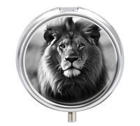 Black and White African Lion Pill Box with 3 Compartments, Small Travel Pill Case, Metal Pill Organizer, Medicine Organizer for Supplements