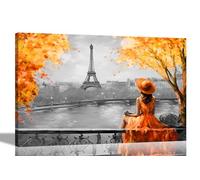 Black and White Alone and Blissful in Paris Orange wall canvas for living room - Abstract Decoration to Hang Art Prints Framed Pictures 51 x 35cm (20 x 14 inches)