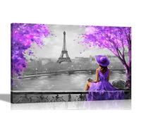 Black and White Alone and Blissful in Paris Purple Canvas Wall Art: Abstract Prints for Vibrant Living Room Decor Pictures for Bedroom Hallway 76 x 50cm (30 x 20 inches)