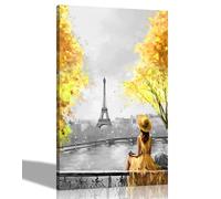 Black and White Alone and Blissful in Paris Yellow Modern Canvas Pictures for Living Room, Bedroom, Hallway, Kitchen City Prints 40 x 30cm (16 x 12 inches) A3