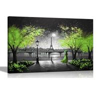 Black and White Alone at Night in Paris Green Large Canvas Wall Art Prints | Abstract Pictures | Framed and Ready to Hang for Living Room 86 x 61cm (34 x 24 inches) A1