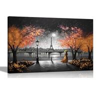 Black and White Alone at Night in Paris Orange Colourful Canvas Wall Art: Abstract Prints for Living Room Decor - Ready to Hang Pictures 76 x 50cm (30 x 20 inches)