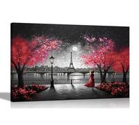 Black and White Alone at Night in Paris Red Abstract Canvas Wall Art: Colourful Prints for Living Room - Ready to Hang Contemporary Style 76 x 50cm (30 x 20 inches)