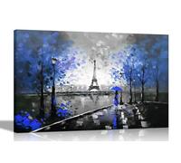Black and White Alone in Paris Blue Extra Large Colourful wall canvas for living room - Abstract Prints Framed Artwork Pictures 101 x 76cm (40 x 30 inches)