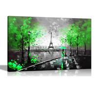 Black and White Alone in Paris Green Large Abstract Colourful Canvas Prints for Bedroom, Living Room, Kitchen - Wall Art City Pictures 86 x 61cm (34 x 24 inches) A1