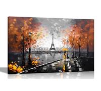 Black and White Alone in Paris Orange Extra Large Colourful Canvas Wall Art for Living Room | Abstract Pictures and Prints Ready to Hang 101 x 76cm (40 x 30 inches)
