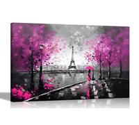 Black and White Alone in Paris Pink Large Colourful Canvas Pictures for Living Room - Wall Art for Bedroom, Hallway - Modern Prints 86 x 61cm (34 x 24 inches) A1