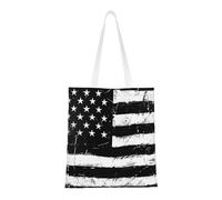 Black and White American Flag Print Canvas Tote Shopping Bag Reusable Foldable Grocery Bags Shoulder Bag for Travel, Beach, Gym, Work, School