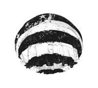 Black And White American Flag Print Premium Double Layer Shower Cap For Women With Reusable Shower Cap For Hair - Waterproof Plastic Cap - Shower Caps For Long, Short And Curly Hairs