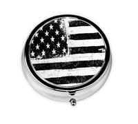 Black and White American Flag Print Stylish Round Pill Box - Mini Travel Companion for Your Medication