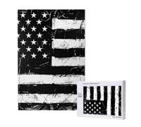 Black and White American Flag Printed Jigsaw Puzzle with Storage Box, Wooden Puzzle for Adults and Kids, 1000 Pieces Family Fun Decorative Game