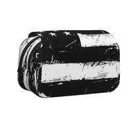 Black and White American Flag Printed Print Flip Top Double Layer Pencil Case - Large Capacity School Supplies Organizer for Students, Kids, Teens, Artists, Travel & Office Use