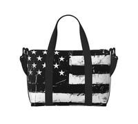 Black and White American Flag Printed Travel Bag Duffle Bag for Men Women, Large Water Resistant Gym Bag Weekend Holdall Bag with Shoulder Strap