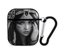 Black And White American Native Indian Woman Case Compatible with AirPods 1/2 Protective Cases Cover Hard Shell for Women Men