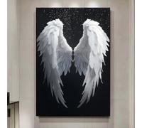 Black and White Angel Wing Picture Abstract Angel Painting Modern Black and White Poster Angel Wings Canvas Wall Art Black and White Feather Print Modern Artwork for Living Room 16x24inch No Frame