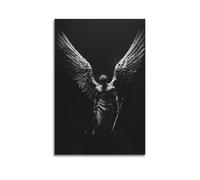 Black And White Angel With Sword And Large Wings Wall Art, Mystical Decor For Home And Meditation Space Artistic Wall Mural Modern Hanging Decor Poster16x24inch(40x60cm)