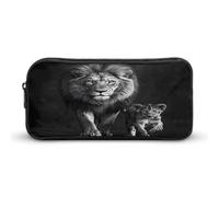 Black and White Animal Lion Large Pencil Case Big Capacity Pencil Pouch Pen Bag Marker Pen Case for Women Men