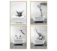 Black and White Animal Poster - Funny Animals in the Bathroom & Living Room (4pcs-30x40cm Unframed)