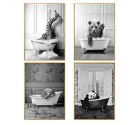 Black and White Animal Poster - Funny Bathroom & Living Room Decor, Unframed (4pcs-40x60cm)