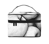 Black and White Apples Travel Makeup Bag - Portable Toiletry Organizer with Zipped Compartments for Brushes, Bottles & Skincare