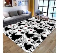 Black and White Area Rug, 140x200cm, Gothic Halloween Themed Scary Skull Pattern Rug, Modern Indoor Non-Slip, Fade-Resistant Rugs, Soft, Washable Carpet for Living Room, Bedroom, Bathroom