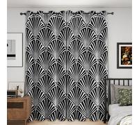Black and White Art Deco Curtains for Bedroom 66x90, Geometric Curtains Blackout Living Room Home Decor, Printed Window Eyelet Drapes 90 Inch Drop 2 Panels - Yz273