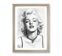 Black And White Art Marilyn Monroe Modern Framed Print | A4 Oak Framed Wall Art | Ready to Hang | Modern Nature Picture | Living Room Bedroom Lounge Office