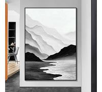 Black And White Art Wall Decor Mountains Seas Landscape 100% Hand Painted Oil Painting Original Frameless Texture Artwork Contemporary Art Images For Living Room 50X70Cm(20X28Inch)