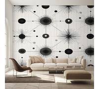 Black and White Atomic Wallpaper for Living Room, Mid Century Modern Wall Mural, Non-Woven Photo Wallpaper for Bedroom, Home Decor Wall Paper 315 x 215 cm (W x H) Y&W72